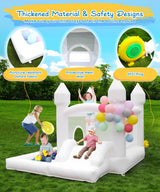 NBSPORT White Bounce House with Blower Included, 9x9x7FT Inflatable Bounce House Castle with Ball Pit and Slide,Small Jumper Bouncy Castle, Fun for Kids Birthday Party NBSPORT
