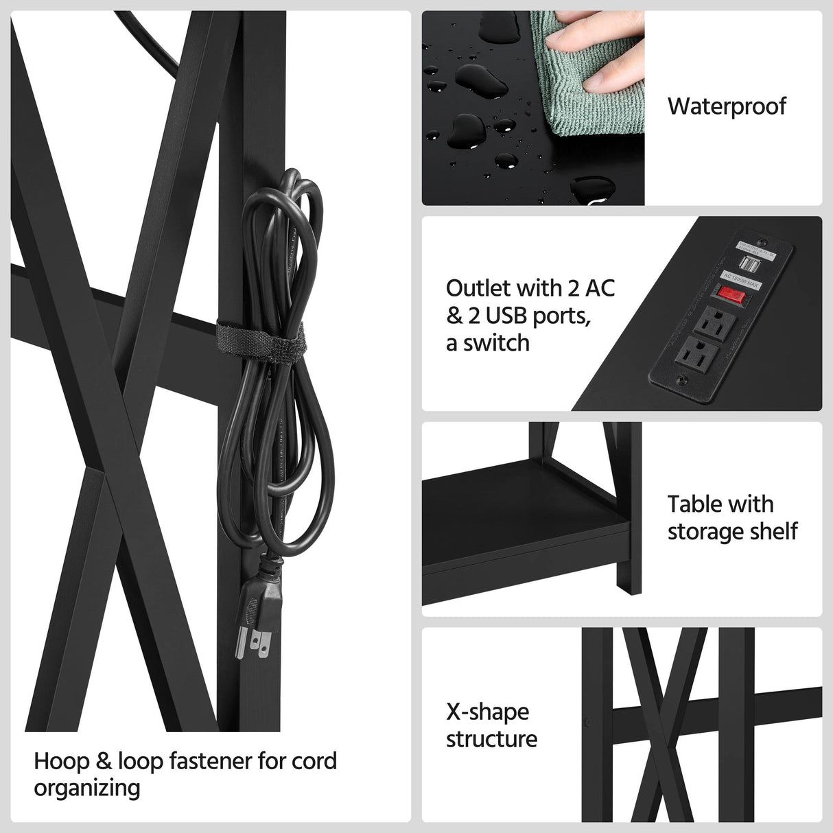 Yaheetech 40" Console Table with Power Outlets and USB Ports, Wood Entryway Table with Charging Station & Storage Shelf, Narrow 2-Tier Sofa Table for Living Room Hallway Foyer, Black Yaheetech