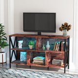 Horizontal Bookshelf,Industrial Modern 5 Cube Low Wide Cubby Bookcase with led Light,Long Wood and Metal Storage Organizer Open Shelf, Book Shelf Bedroom Storage for Home Office Living Room(Brown) Adompacat