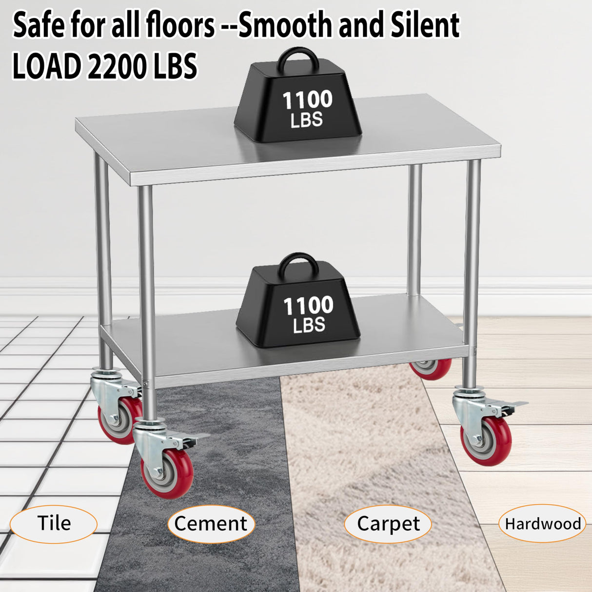 Finnhomy 4 Inch Prep Table Caster Wheels Set of 4 Heavy duty Expanding Stem Casters Fit 7/8", 1", 1-1/2" and 1-5/8" Tube Leg with Brake for Stainless Steel Furniture Legs, Worktable, Kitchen workbench Finnhomy