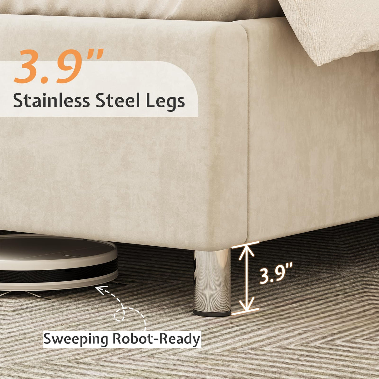 Jocisland King Platform Bed Frame with LED Lights, USB Charging Ports, Tall Velvet Headboard with Wingback Storage, No Box Spring Needed, Easy Assembly, Cream Jocisland