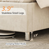 Jocisland King Platform Bed Frame with LED Lights, USB Charging Ports, Tall Velvet Headboard with Wingback Storage, No Box Spring Needed, Easy Assembly, Cream Jocisland