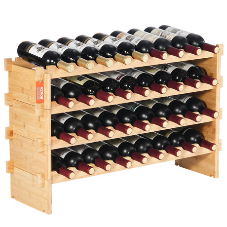 VEVOR 36 Bottle Stackable Modular Wine Rack, 4-Tier Solid Bamboo Wood Storage Racks, Floor Freestanding Wines Holder Display Shelf, Wobble-Free Shelves for Kitchen, Bar, and Cellar (Natural Color) VEVOR