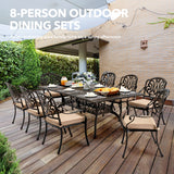 𝗔𝗶𝗹𝗶𝘀𝗺𝗮𝗶𝗹 𝟗 𝐏𝐢𝐞𝐜𝐞 Outdoor Dining Set Cast Aluminum Retro Patio Dining Set for 8 Includes 86.6’’ Rectangular Table and 8 Chairs with Cushion and Umbrella Hole for Patio Deck Garden Ailismail