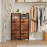 Somdot Tall Night Stand for Bedroom,Tall 5 Drawers Dresser, Vertical Storage Tower Unit, Nightstand Furniture with Fabric Drawer Organizer in Bedside Kids Room, Laundry Entryway, Wood Grain Print Somdot