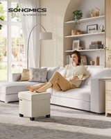 SONGMICS Storage Ottoman, Small Ottoman Foot Rest with Legs, 15 x 15 x 15.7 Inches Foot Stool, Ottoman with Storage, Load up to 660 lb, for Living Room, Bedroom, Dorm, Cream White ULSF014W01 SONGMICS