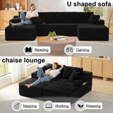 134 Inch U-Shaped Sectional Couch, Oversized Modular Corduroy Sofa with Double Chasies, 4-Seater Modern Deep Seat Boneless Cloud Couch for Living Room, No Assembly Required, Black GUANGHONG