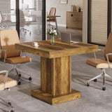 Tribesigns Square Conference Table for 4, 31.5-Inch Small Meeting Table with Heavy Duty Pedestal Base, Mid Century Modern Seminar Boardroom Table for Office Conference Room (Rustic Brown) Tribesigns