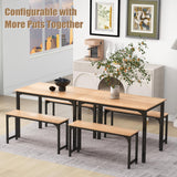NAFORT 3-Piece Dining Table Set for 4, 43.5" Modern Kitchen Table Set w/2 Benches & Metal Frame, Space Saving Dining Room Table Set with MDF Wood Board, Ideal for Home, Restaurant, etc. NAFORT