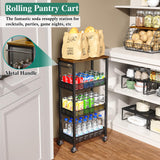 OKZEST Utility Slim Storage Cart, 4-Tier Narrow Bathroom Organizer and Storage Cart, Metal Narrow Kitchen Laundry Room Organization Rack with Wood Top, Slim Rolling Shelf with Wheels for Small Space OKZEST