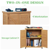 Outdoor Potting Bench with Storage Cabinet and Metal Top, Wood Workstation for Outdoor Patio, Garden (Light Brown, 31x17x36‘’) Wood-Natrl
