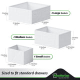 Drawer Organizer Clothes Set of 12 White-Grey - Dresser Organizer For Nursery, Bedroom, Closet - Perfect Baby Clothes Organizer and Storage & General Nursery Organization or Dresser Drawer Organizers NEATERIZE