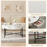 GarveeHome Round Coffee Table with Drawers Circle Living Room Table Wood Accent Coffee Table with Storage White Center Table GarveeHome