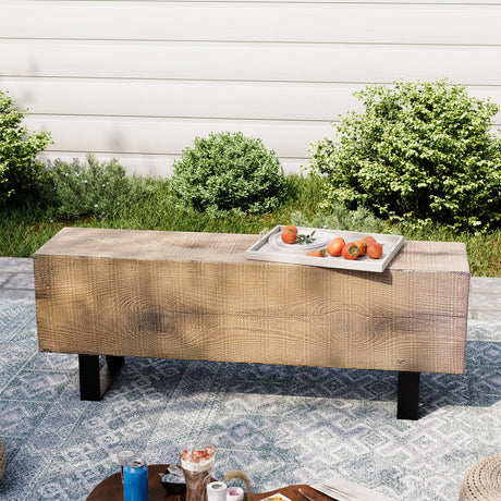 AQUILLA Modern Outdoor Bench, Faux Wooden Patio Bench, Concrete Backless Porch Bench Weatherproof, Anti-Rust Metal Legs Garden Benches for Entryway, Park, Yard (48",Light Brown) AQUILLA