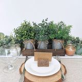 Set of 3 Mini Potted Plants Arrangement Faux Boxwood Eucalyptus Rosemary Plants in Rustic Galvanized Metal Pots with Rectangle Wood Box for Farmhouse Table Centerpiece Mantel Kitchen Greenery Decor Winlyn