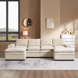 N NOORDENIYA 122″ Oversized Modular Sectional Sofa with Movable Ottoman, 6-Seat Deep Seat Sofa with Armrest Storage, Convertible U Shaped Couch for Living Room, Bedroom and Apartment, Terry, Beige N NOORDENIYA