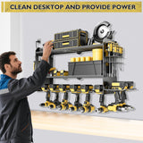 Power Tool Organizer Wall Mount with Charging Station, Cordless Drill and Battery Holder Shelf for Garage Organization,Heavy Duty Metal Tool Rack Storage, Load 300lbs, Built in 5 Outlet Power Strip massooan