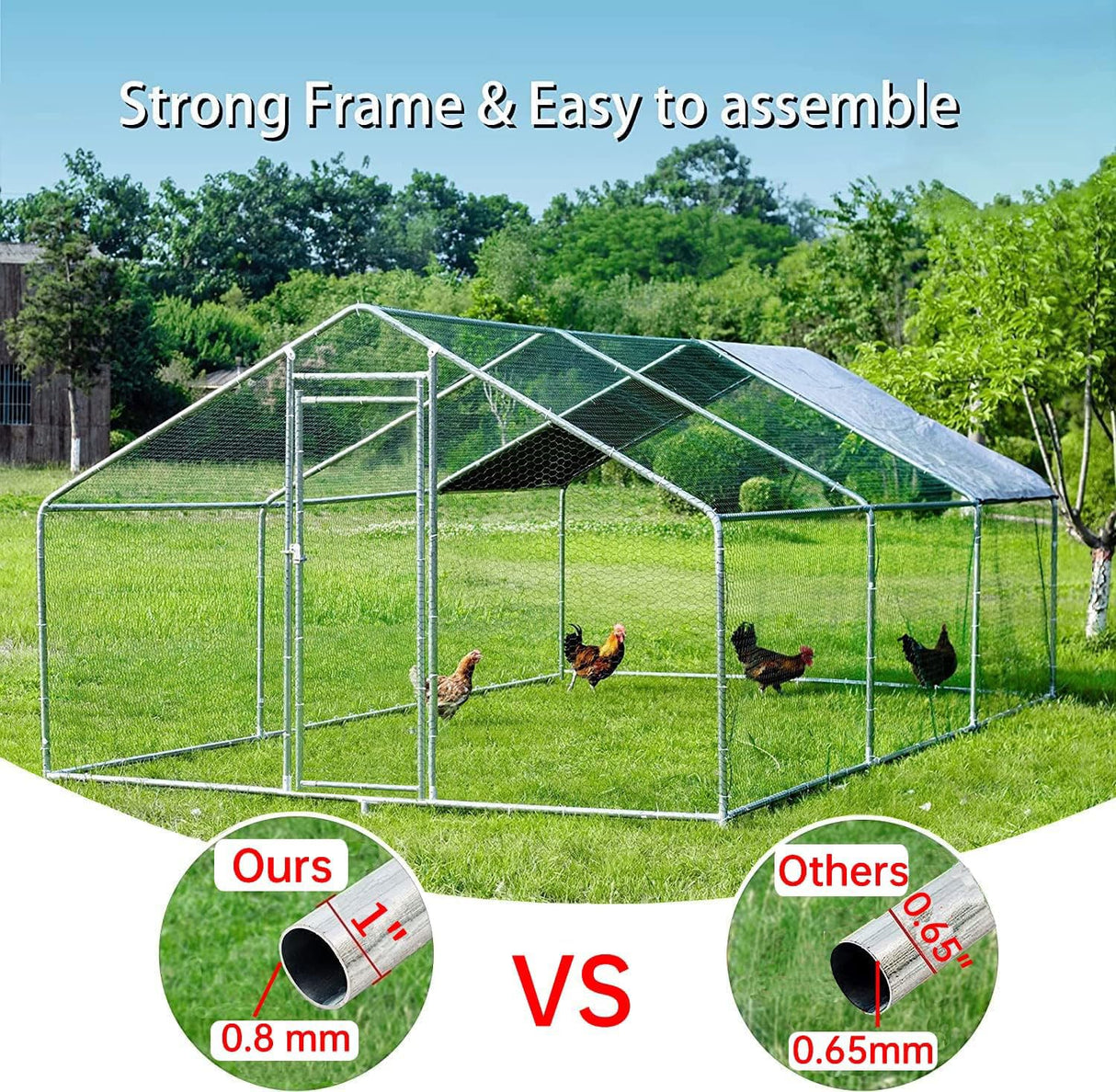 HITTITE Large Metal Chicken Coop with Run, 19.19 x 9.84 x 6.56 ft Walk in Poultry Cage Chicken Run Pen, Outdoor Chicken Runs for Yard with Waterproof & Anti-UV Cover HITTITE