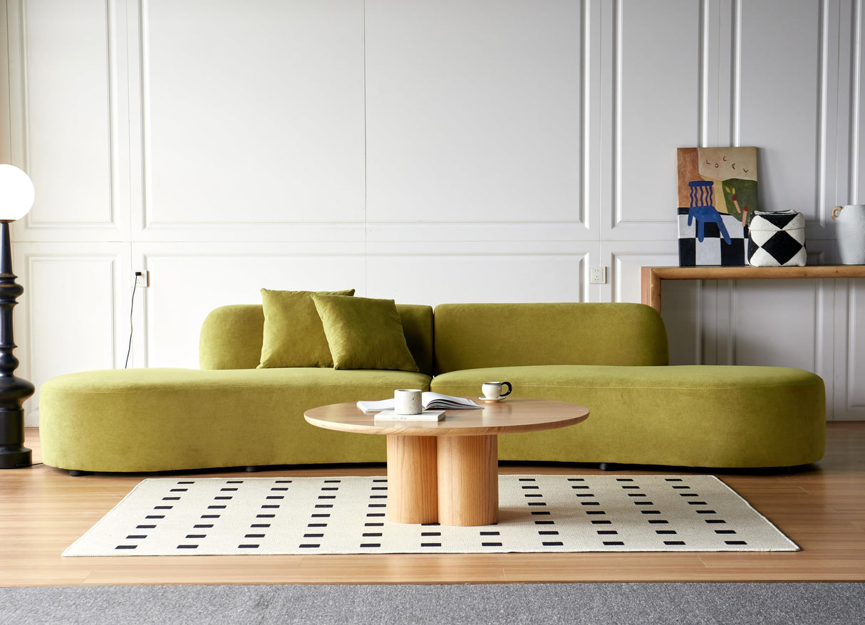 Container Furniture Direct 132" Curved Sofa with Throw Pillows, 6 Seater Luxury Velvet Couch with Half Moon Design and High-Density Foam, Ideal for Modern Living Room, Office & Apartment, Olive Green Container Furniture Direct