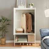 MtuxuYR Natural Rattan Wardrobe Closet，Elegant Handle Bedroom Armoire with Aluminum Hanging Rod,Wooden Freestanding Wardrobe Armoires with 2 Doors for Apartment Office(White) MtuxuYR