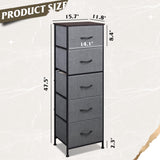 WLIVE Fabric Dresser, 5-Drawer Tall Dresser for Bedroom, Storage Dresser Organizer with Fabric Bins, Wood Top, Sturdy Steel Frame, Chest of Drawers for Closet, Hallway, Dark Grey WLIVE