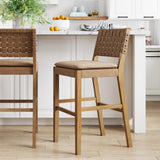 Nathan James Cohen Mid-Century Modern 29 in. Wood Bar Stool, Upholstered Faux Leather Bar Height Stool with Solid Wood Frame, Natural Brown Nathan James