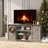 GarveeHome 70" Farmhouse TV Stands for 80" TVs, Rustic Wooden Entertainment Center with Adjustable Shelves & Sliding Barn Door, TV Console Table with Open Storage for Home, Dark Grey GarveeHome