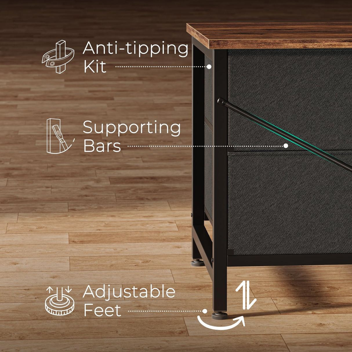 Huuger 63 Inch Long Dresser for Bedroom, Wide TV Stand for 55, 65, 70 Inch TV, 6 Drawer Dresser for Closet with Fabric Drawers, Storage Organizer for Bedroom, Entryway, Rustic Brown Huuger