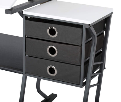 SD Studio Designs 2 Piece Eclipse Ultra Center/Drawing Table with Stool, Angle Adjustable Top, Storage Shelves, and Drawers - WoodArtSupply