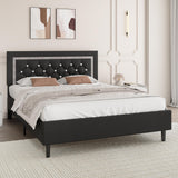 BarnFurin Queen Bed Frame with Tufted Button Headboard, Upholstered Platform Bed Frame with Diamond Design, Strong Wood Slat Support, No Box Spring Needed, Easy Assembly, Black BarnFurin