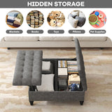 iabifo Large Square Storage Ottoman Bench,Versatile Lift-Top Coffee Table, Toy Box Footrest for Living Room in Chenille, Grey iabifo
