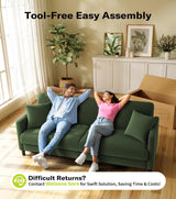 Welzona 83" Sofa Couch, Comfy Couches for Living Room, Teddy Fleece Sofas for Living Room, Tool-Free Setup Loveseat Sofa, All-Wood Love Seat Couches, Small Couch 2 Pillow Included, Green Welzona
