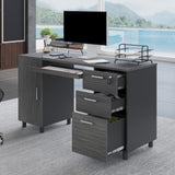 Modern Design Venice Office Computer Desk with 3 Locking Drawers and Storage Cabinet, 53 Inch Home and Office Executive Grey and Black Desk with Keyboard Tray by Crafts and Comfort Modern Design By Crafts & comfort