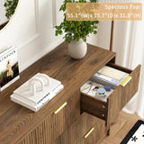 Sscaktu 7 Drawers Dresser for Bedroom，55" Wide Fluted Dresser with Deep Drawers, Modern Chest of Drawers, Mid Century Wood TV Stand Storage Organizer for Closet, Living Room, Hallway, Natural Sscaktu