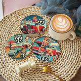 Mrnsiet 8 Pcs Car Diamond Art Coasters Kits for Adults, Highway Landscape Diamond Painting Coaster with Holder, Non Slip Hardwood Bases Coaster Set Gift for Beginners 4x4 Inch Mrnsiet