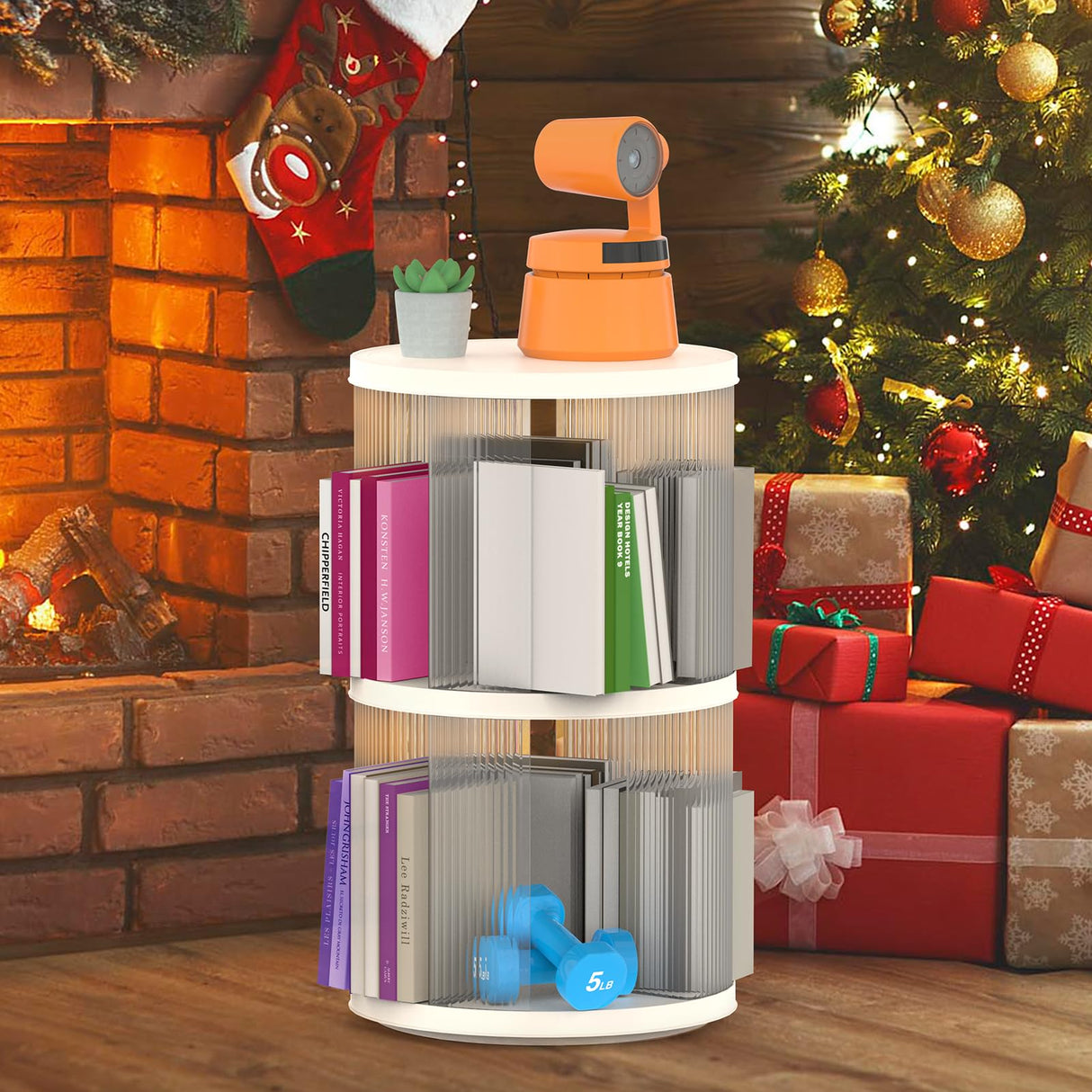 Zream 2 Tier Rotating Bookshelf, Revolving Bookcase 360 Display Spinning Bookshelf Tower, Small Corner Bookshelf for Small Space, Narrow Book Shelf Organizer for Playroom, Bedroom, Living Room Zream