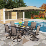 PHI VILLA Swivel Chair Patio Dining Set with 13ft Outdoor Beige Umbrella, 6 Padded Textilene Armrest Dining Chair and 1 Large Metal Table, Outdoor Table Chair Dining Set for Patio Lawn Garden PHI VILLA