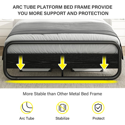 Full Size Bed Frame with Headboard Metal LED Bed Frame Full Size Platform Bed Frame Full Heavy Duty Full Wood Platform Bed Frame Under Bed Storage Noise Free No Box Spring Needed (Black, Full)