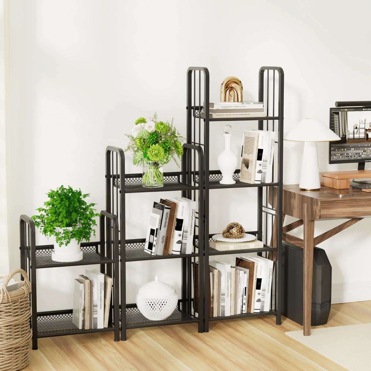 Azheruol Bookshelf Vertical Storage Freestanding Storage Stand for Living Room, Bedroom, Kitchen, Rust Resistance, Easy Assemblyl Free CombinationMulti-Functional Organizer (4 Tiers, Black) Azheruol