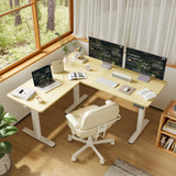 YDN L Shaped Standing Desk, Electric Standing Desk L Shape Adjustable Height Dual Motor, 63 x 55 Inch Corner Standing Desk with Splice Board for Home Office, Large Standing Desk, Nature YDN
