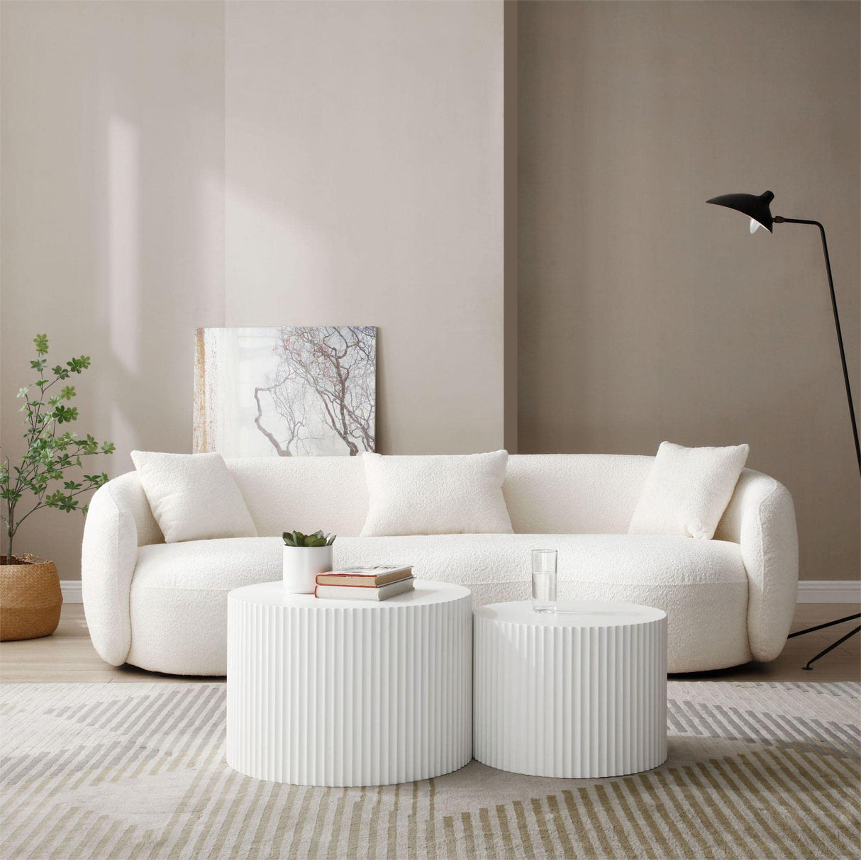 KEVINSPACE 94" Curved Sofa Modern Curved Couch Living Room Mid Century Luxury Style, 4-Seat Boucle Fabric Couch for Bedroom, Office, Apartment KEVINSPACE