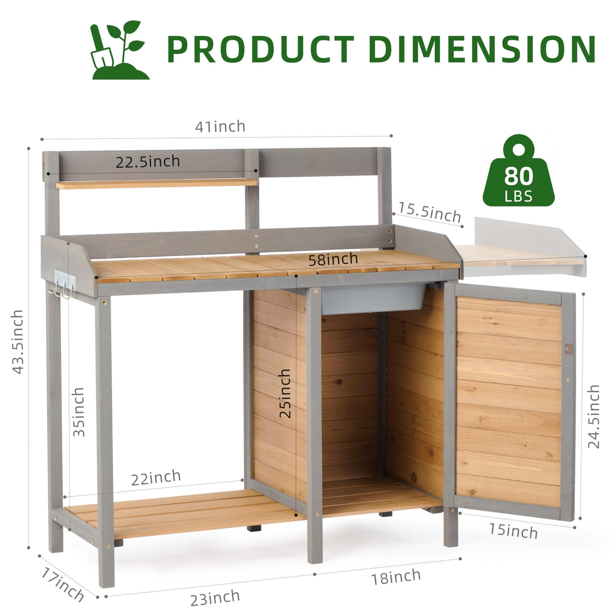 Wooden Potting Bench Table with Sink,Outdoor Garden Table Work Bench with Storage, Workstation for Outside Patio Lawn SoliWood