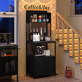 Furniouse 5-Tier Kitchen Bakers Rack with Power Outlet, Industrial Microwave Oven Stand with Storage, Kitchen Storage Shelf with Cabinet, Coffee cart, Standing Kitchen Storage Rack (Black) Furniouse