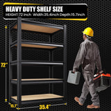 72”H*36”W Garage Shelving Heavy Duty, Adjustable Garage Shelves, 2000LBS Storage Shelves, 5-Tier Metal Shelving Units, Easy Assembly Wood Shelves, Utility Storage Rack Shelf for Warehouse,Black CVGFDR