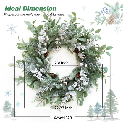 Christmas Wreath for Door, Soomeir Large Size Winter Wreaths with Berries, Christmas Poinsettia and Velvet Bow, for Home Wall Window Porch Indoor Outdoor