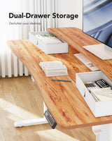 HUANUO 48″ x 24″ Electric Standing Desk with 2 Drawers, C-Clamp Mount Compatible, Height Adjustable Computer Desk, Home Office Stand Up Desk with 4 Preset Heights & 2 Hooks, Light Vintage HUANUO