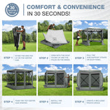 COBIZI Pop Up Gazebo Screen Tent Screen House for Camping, 10x10 Screen Room with Mosquito Netting, Hub Tent Instant Screened Canopy with Carrying Bag and Ground Stakes, Gray COBIZI