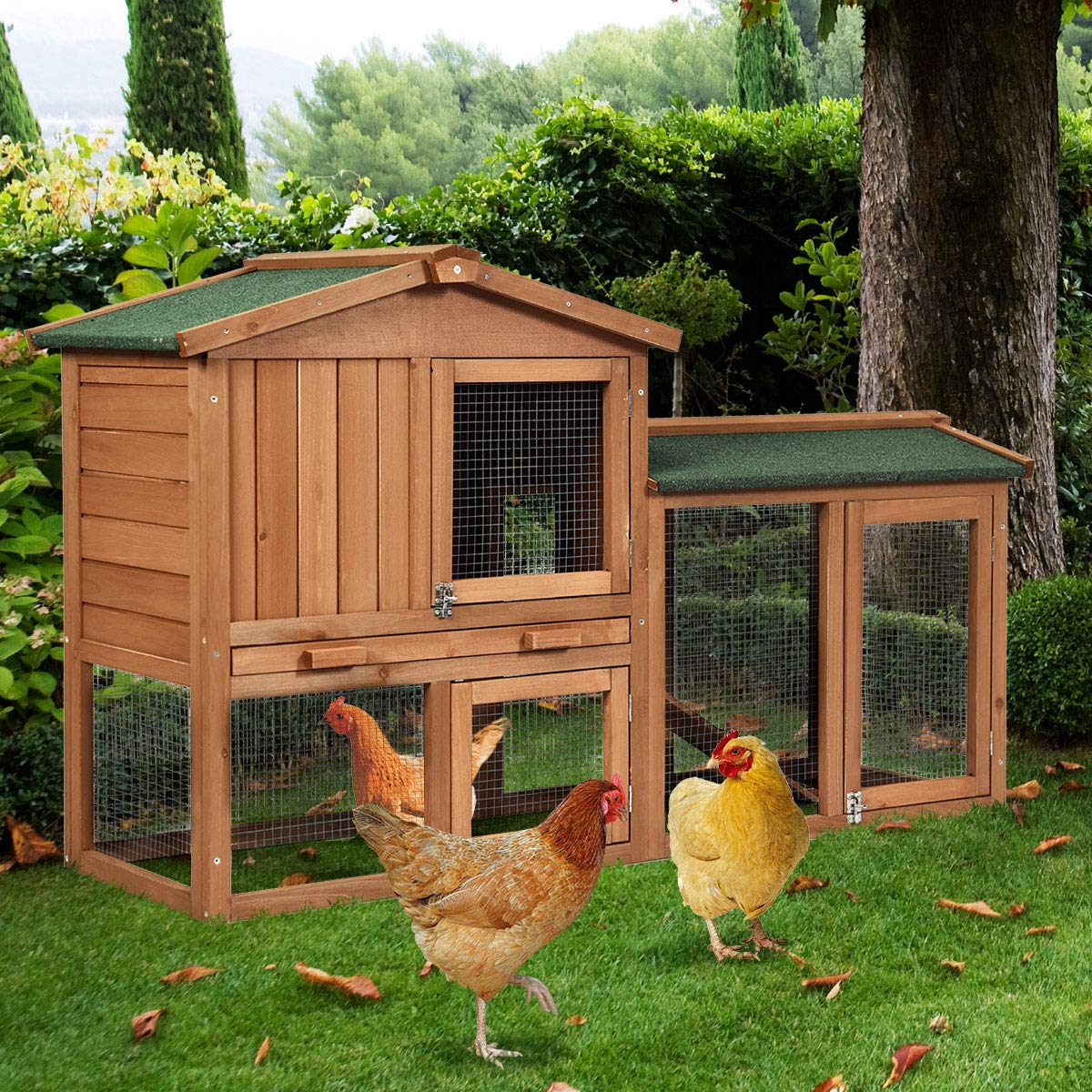 Tangkula Rabbit Hutch Indoor and Outdoor, 58-Inch Bunny Cage with Removable Tray & Ramp, Wood Chicken Coop with Waterproof Roof for Rabbits, Chicken and Guinea Pigs