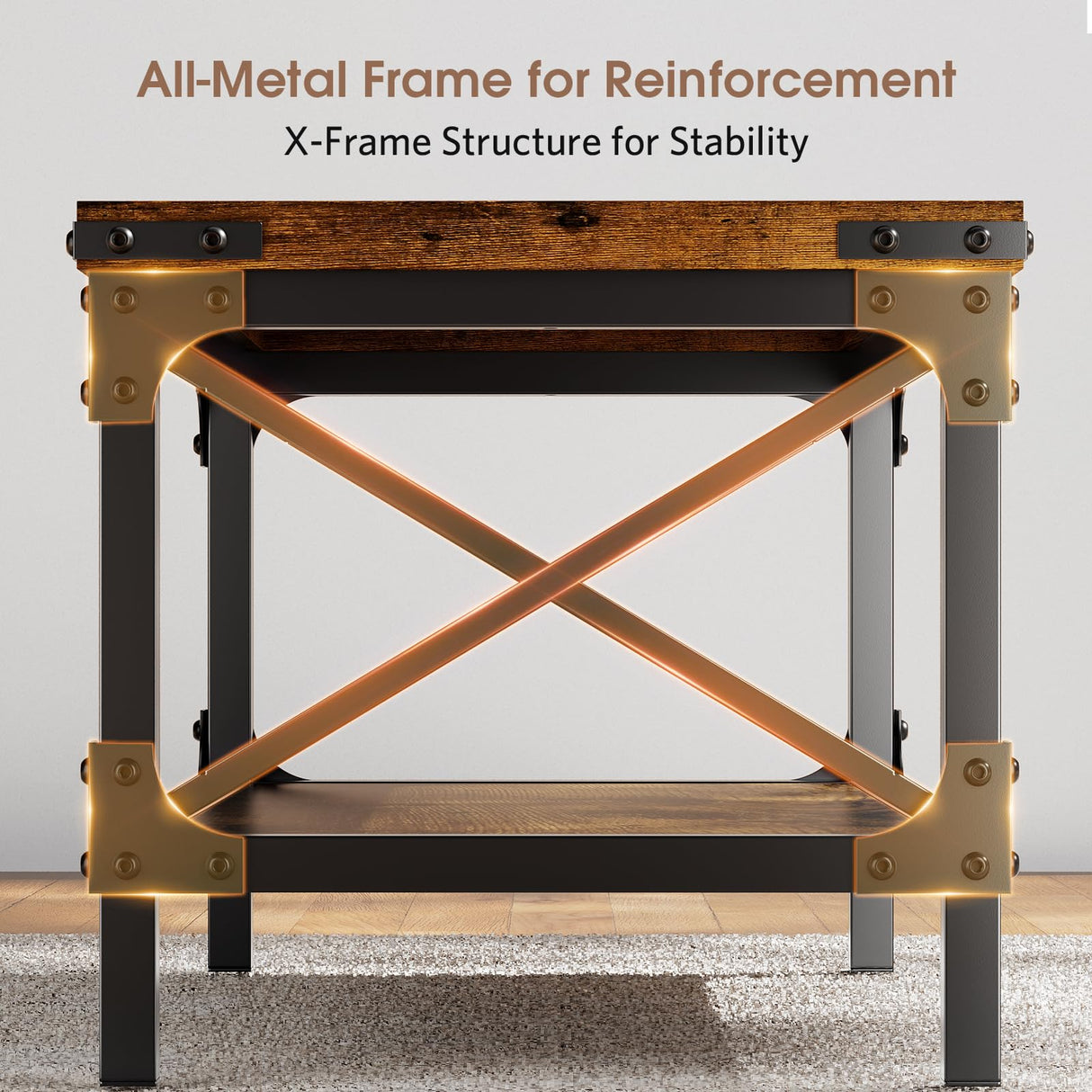 Rectangle Coffee Tables for Living Room, Wood Rectangular Coffee Table, 2 Tier Industrial Modern Center Table with Thickened Tabletop and Metal Frame, 40 inch Long (Rustic Brown) AntsandAnts