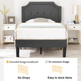 VECELO Twin Size Platform Bed Frame with Fabric Upholstered Headboard and Wooden Slats Support, No Box Spring Needed/Easy Assembly,Grey VECELO